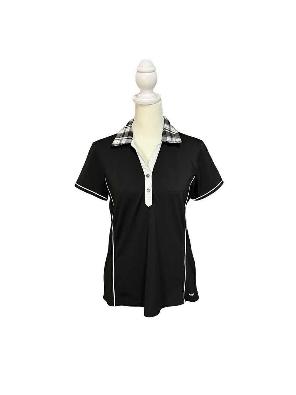 IZOD Golf Performance Plaid Collar Short Sleeve Fitted Polo Top Size Medium